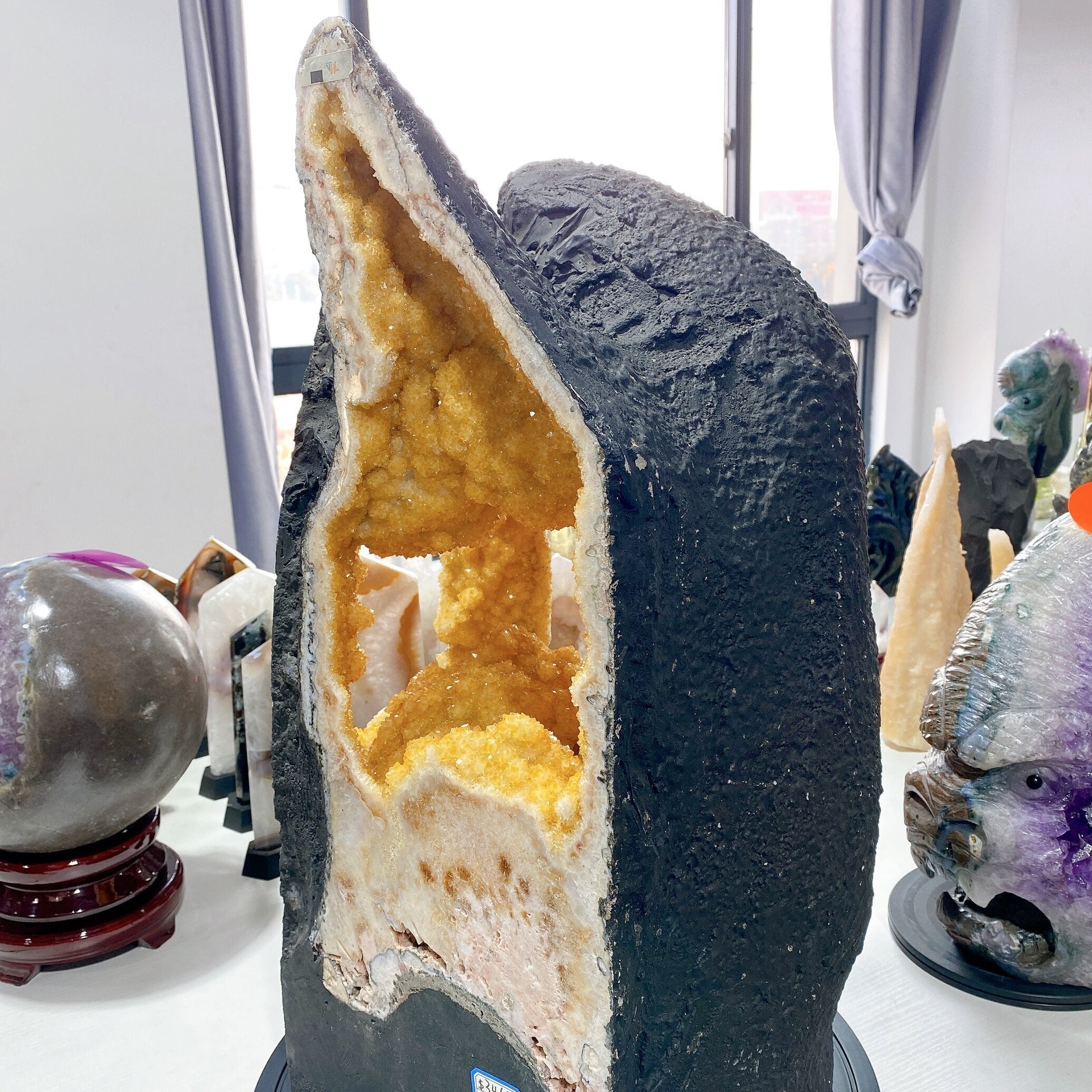 62cm Citrine Geode Crystal Cluster Three-sided Window Healing