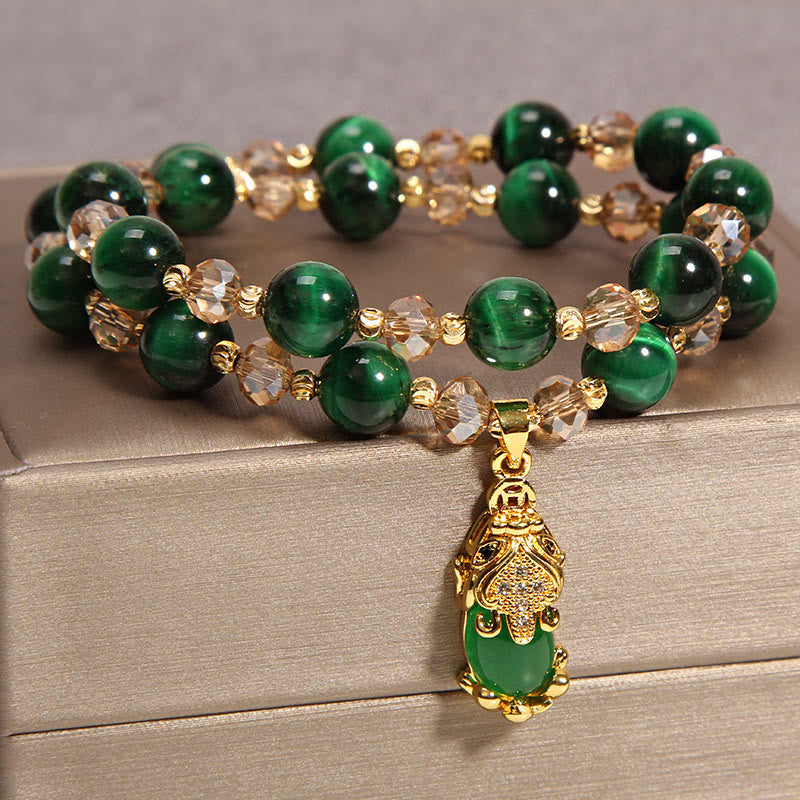 8mm Tiger Eye Pixiu Fox Double Wrap Protection Bracelet