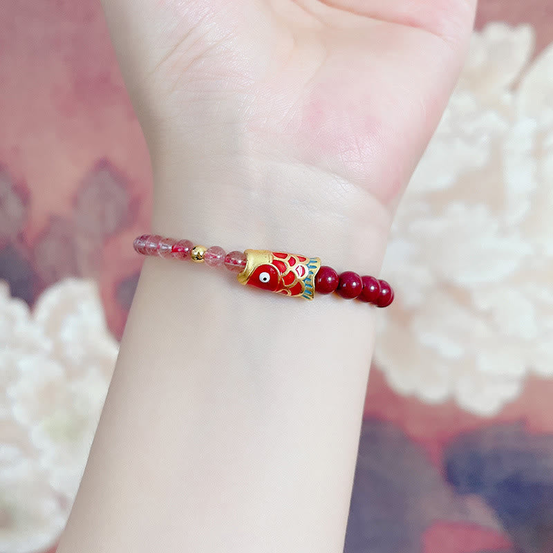 4mm Strawberry Quartz Lucky Koi Fish Healing Bracelet