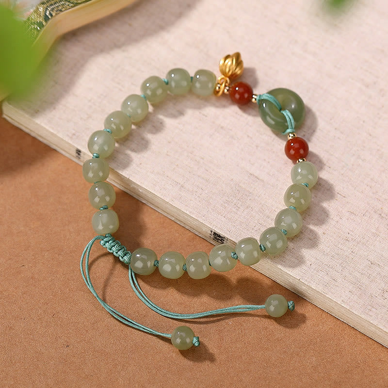 Hetian Jade Peace Buckle Luck Bracelet 6x7mm | Healing Sounds