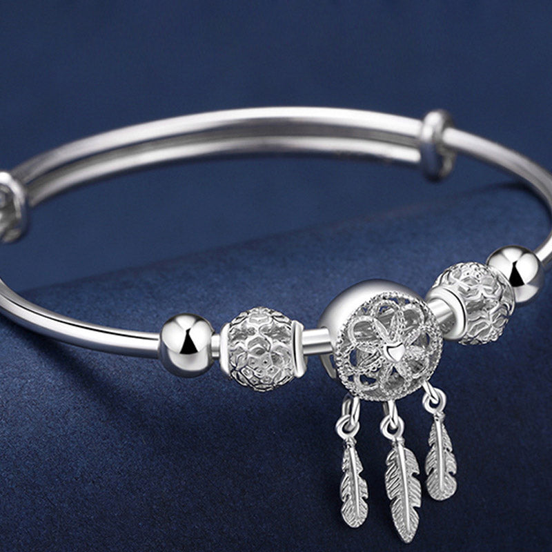 White Copper Dream Catcher Charm Bracelet for Luck & Healing