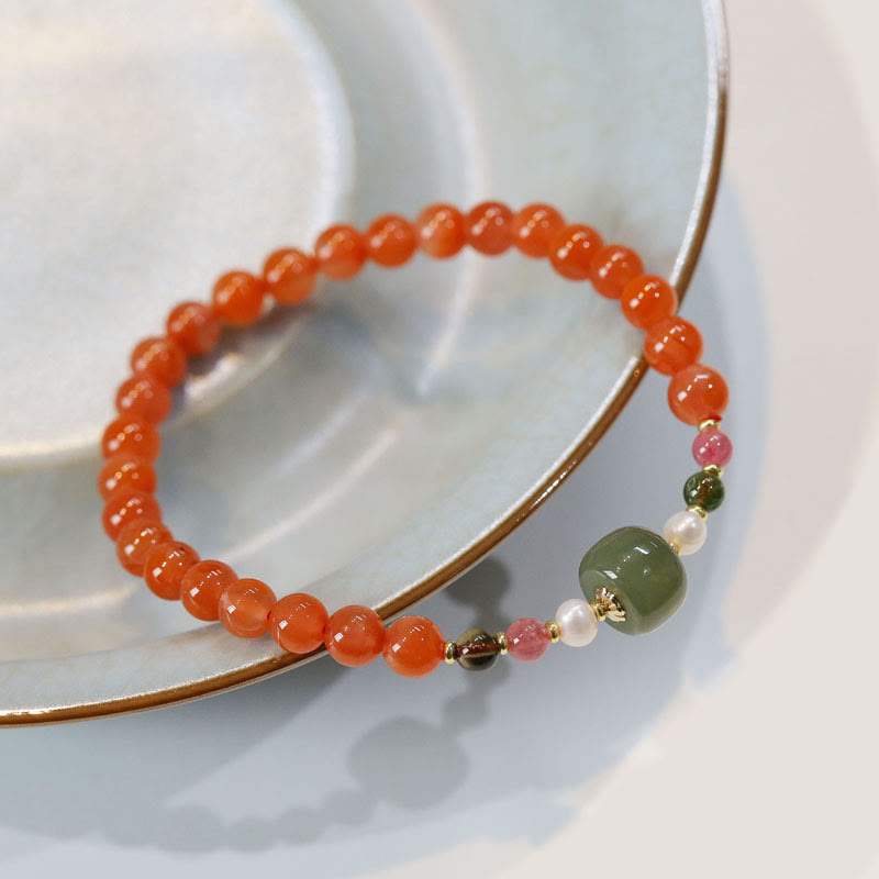 Red Agate and Hetian Jade 6mm Bracelet for Confidence & Calm