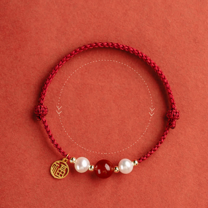 925 Sterling Silver Red String Bracelet with Fu Character