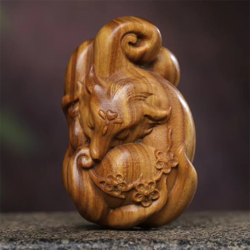 Mini Nine-Tailed Fox Green Sandalwood Zen Decor for Peace