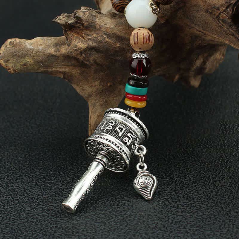 Turquoise Om Mani Padme Hum Prayer Wheel Necklace
