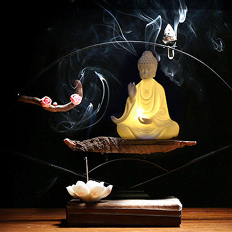 Ceramic Avalokitesvara Buddha Statue LED Blessing 8x11.5cm