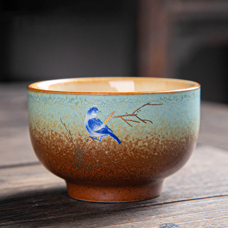 Ceramic Zen Teacup with Deer & Mountain Designs 150ml