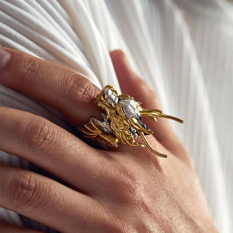 925 Sterling Silver Adjustable Dragon Protection Success Ring