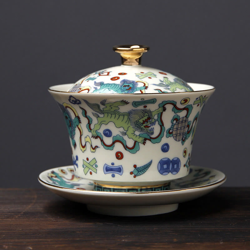 Ceramic Gaiwan Sancai Teacup 190ml with Zen Decor Art