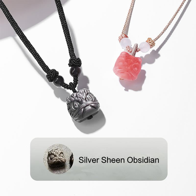Silver Sheen Obsidian Red Agate Protection Necklace Pendant
