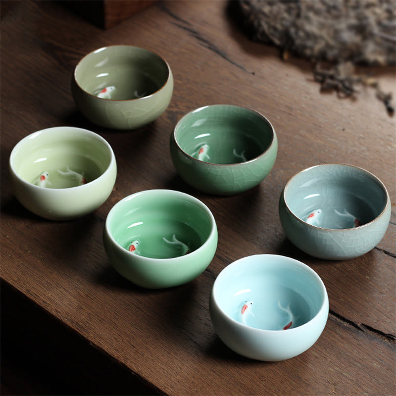Colorful Koi Fish Ceramic Teacup 60ml | Zen Decor