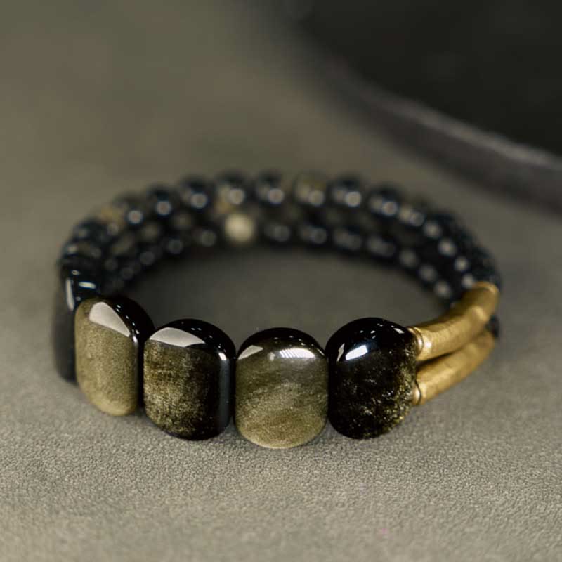 Black Obsidian Gold Sheen Obsidian Strength Bracelet 16cm