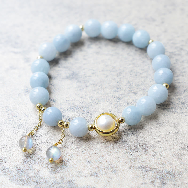 8mm Aquamarine Pearl Moonstone Healing Charm Bracelet