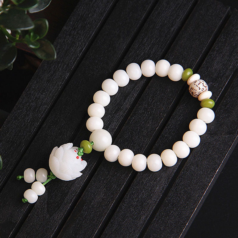 8mm Bodhi Seed Lotus Bracelet for Luck & Enlightenment