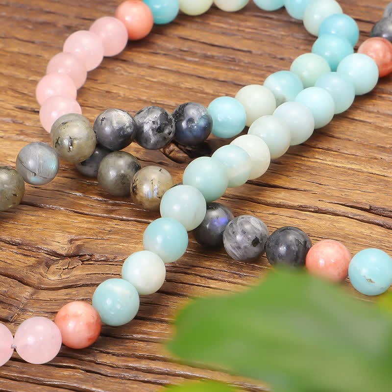 108 Bead Amazonite & Black Glitter Stone Gemstone Mala Bracelet