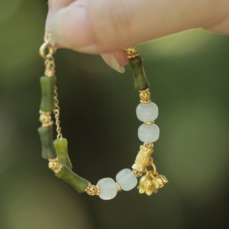Green Bamboo Jade Wealth Bracelet for Prosperity & Growth
