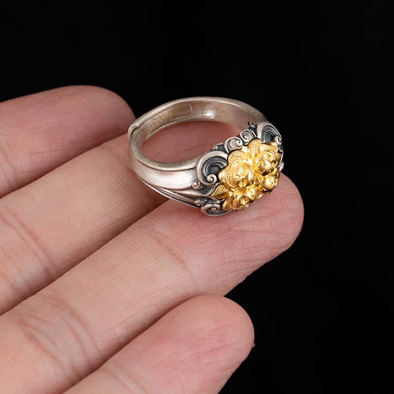 Sterling Silver Tibetan Skull Protection Ring Adjustable