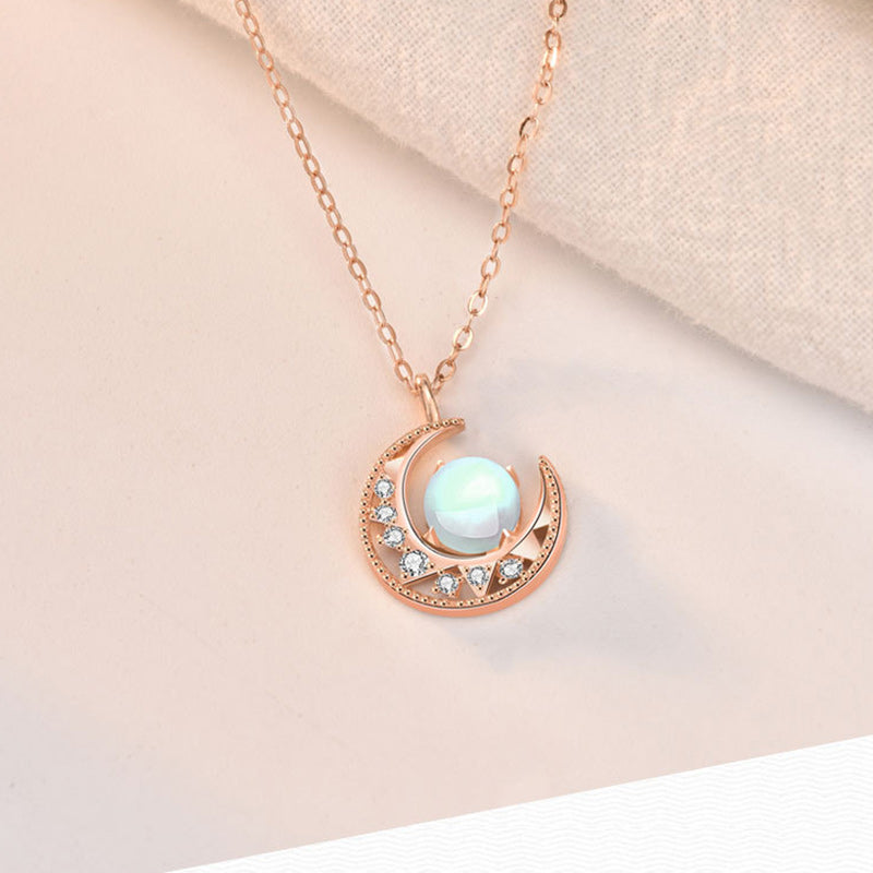 925 Sterling Silver Moonstone Necklace | Love Moon Pattern Pendant