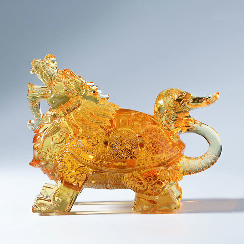 Liuli Feng Shui Dragon Turtle Crystal Art Piece