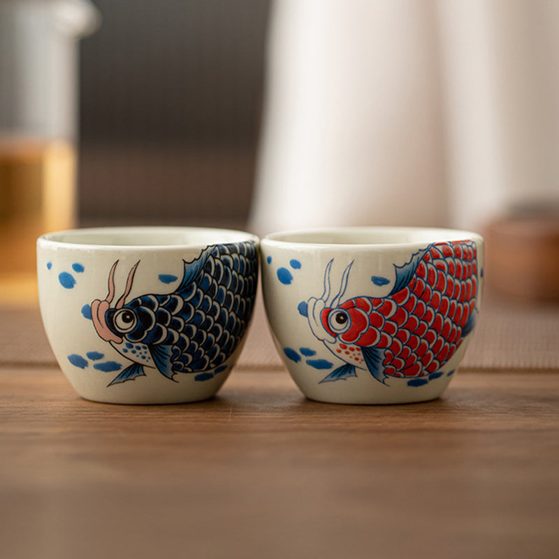60ml Koi Fish Arowana Ceramic Teacup for Zen Decor