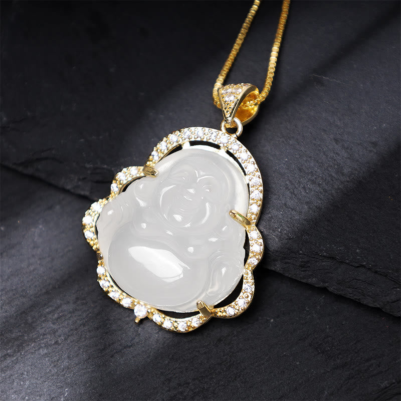 Unisex Laughing Buddha Jade Necklace for Good Luck & Prosperity