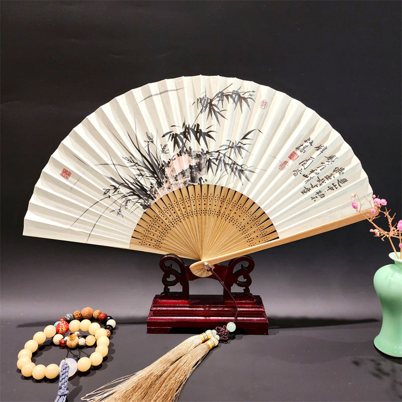 22cm Folding Fan with Panoramic Rivers and Mountains Design