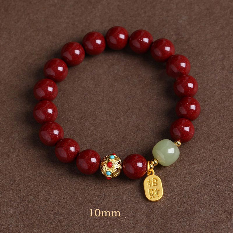 Unisex Cinnabar and Green Aventurine Charm Bracelet 8mm