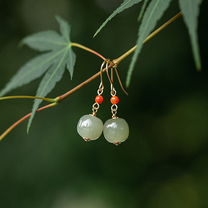 925 Sterling Silver Jade Drop Earrings for Luck & Prosperity