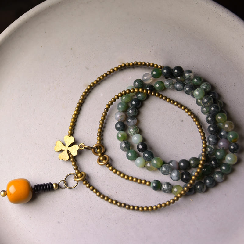 6mm Moss Agate Lucky Multilayer Bracelet