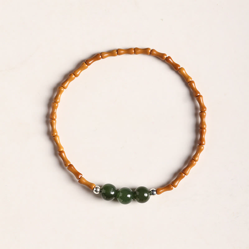 Hetian Jade and Olive Pit Luck Bracelet 6mm Beads