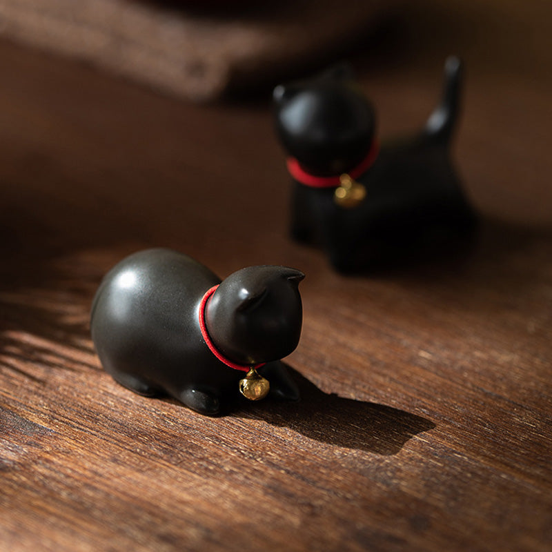 Mini Ceramic Cat Tea Pet | Sitting & Standing Figurine 5cm
