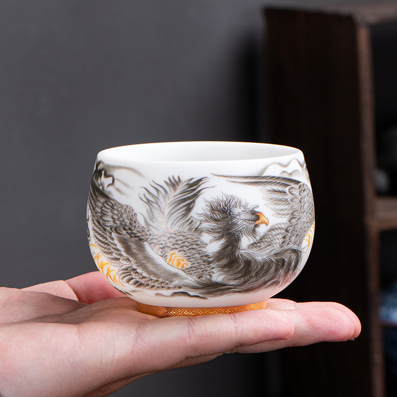 Porcelain Phoenix Ceramic Tea Cup 185ml with Gift Box