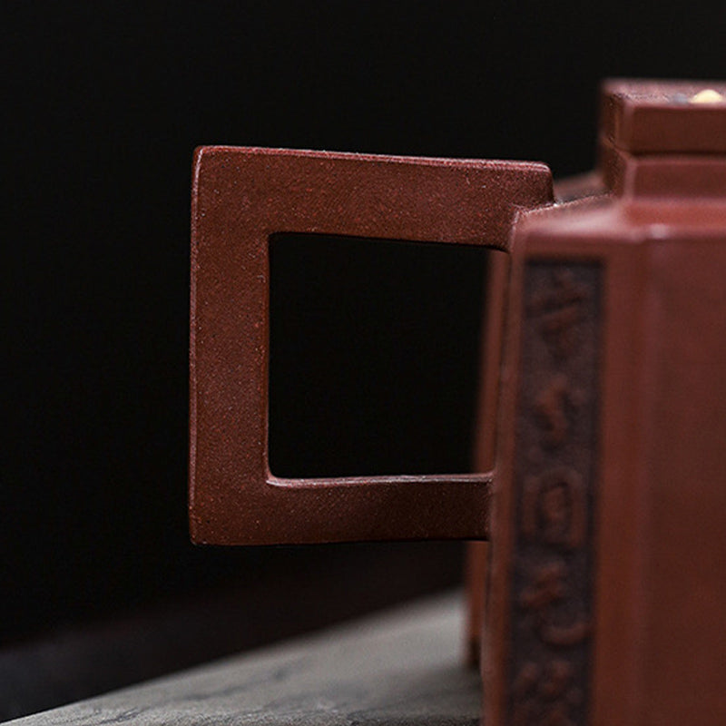 280ml Purple Clay Yixing Handmade Square Gongfu Teapot