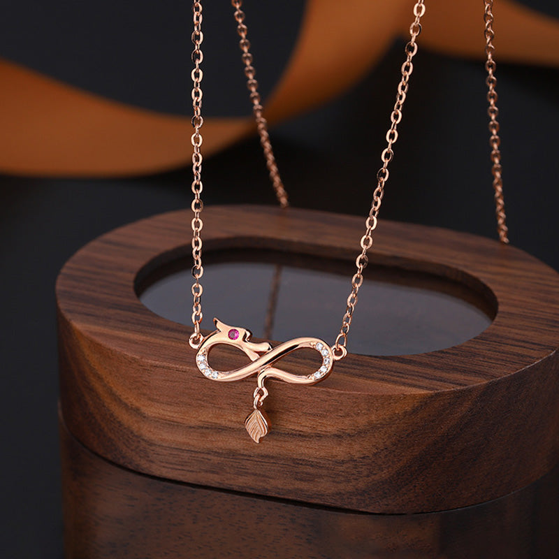 999 Sterling Silver Dragon Necklace with Endless Knot Charm