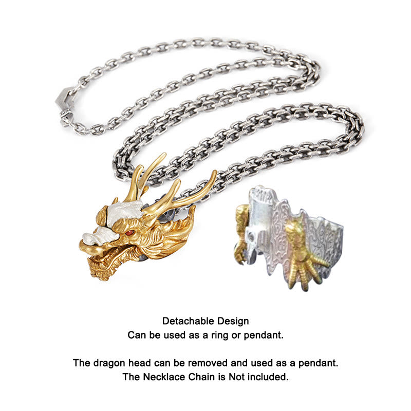 925 Sterling Silver Adjustable Dragon Protection Success Ring