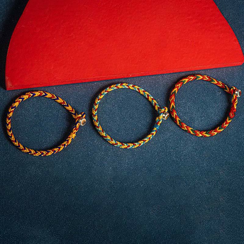 Multicolored Red String Protection Bracelet with Silver Charm