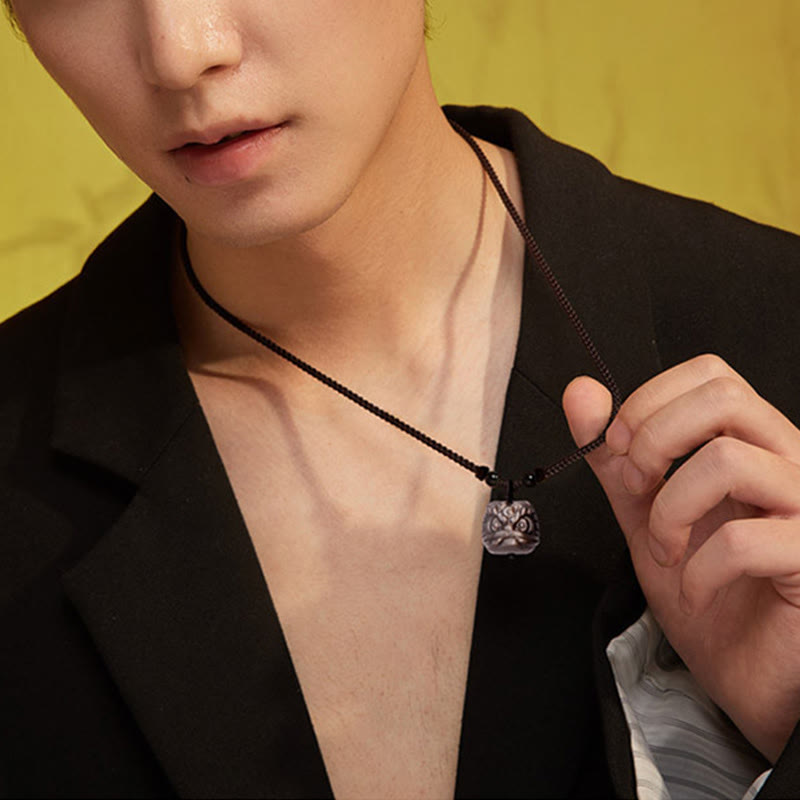 Silver Sheen Obsidian Red Agate Protection Necklace Pendant