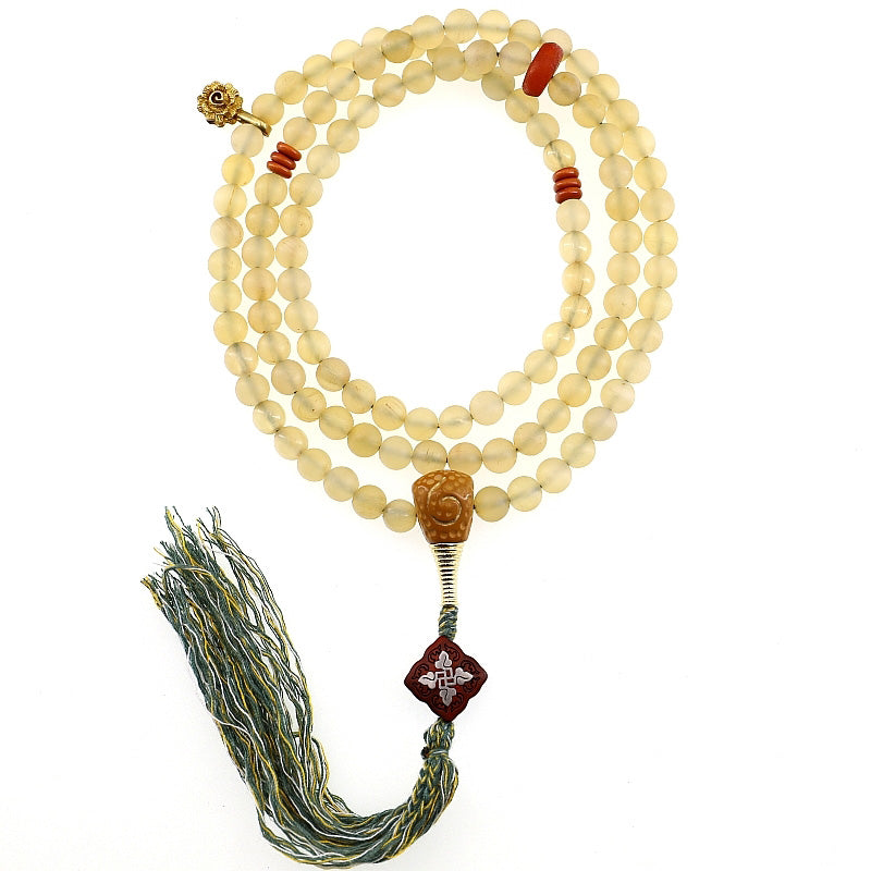 8mm Sheep Horn Amber Luck Gemstone Mala Bracelet