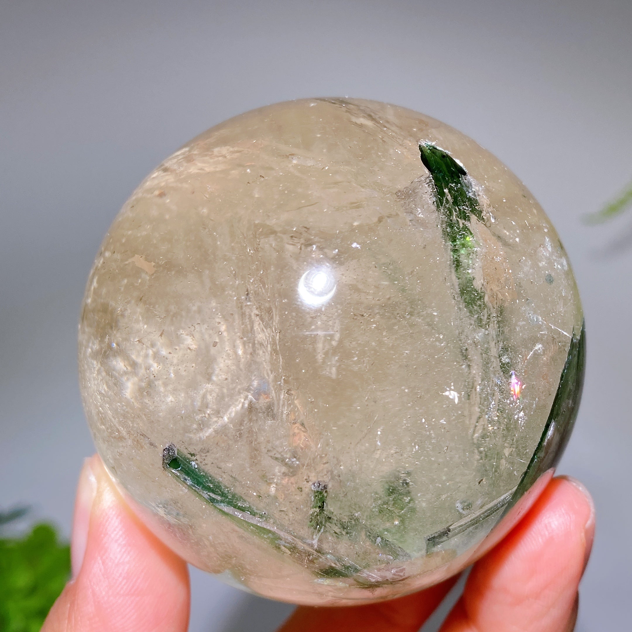 65mm Green Tourmaline in Quartz Crystal Sphere