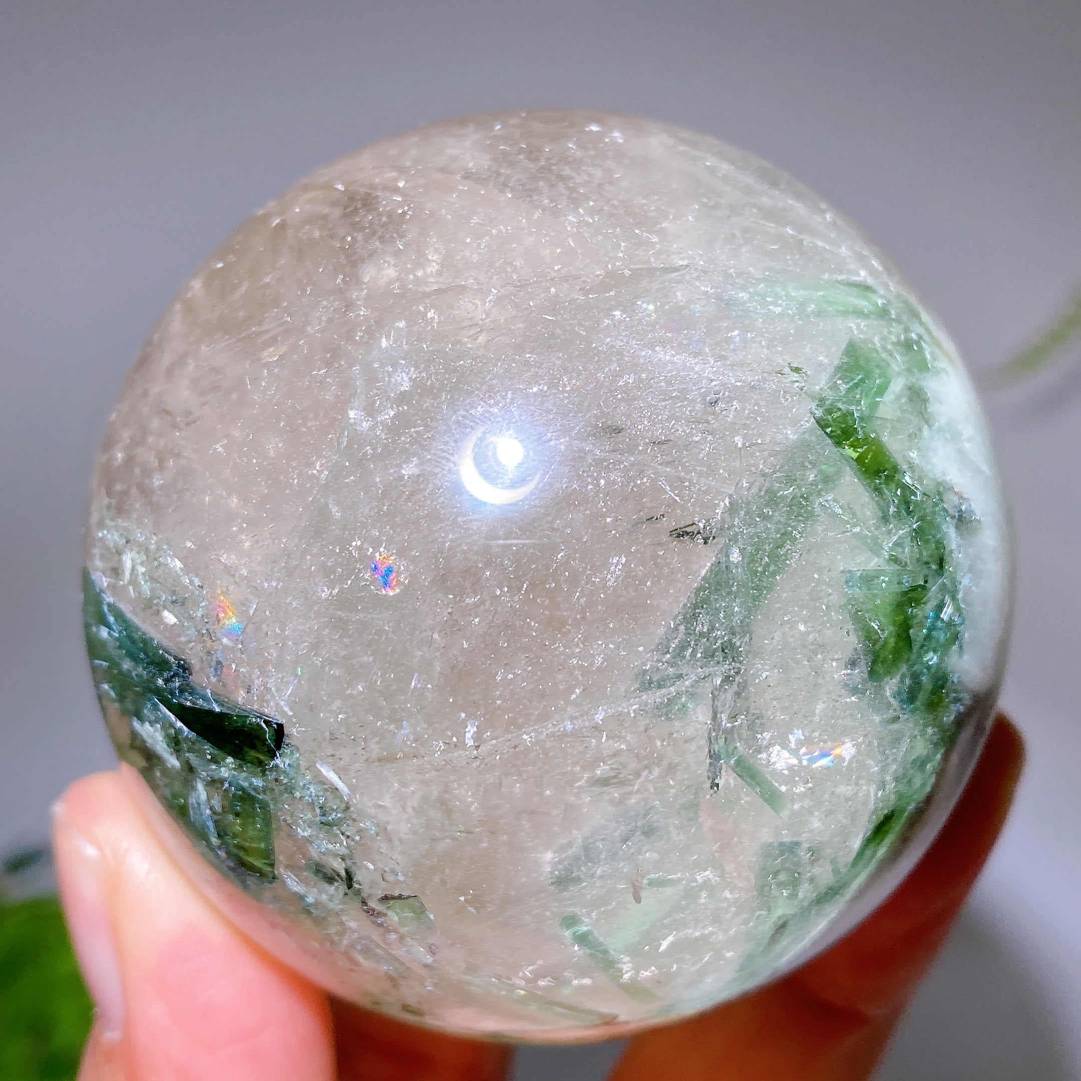 65mm Green Tourmaline in Quartz Crystal Sphere