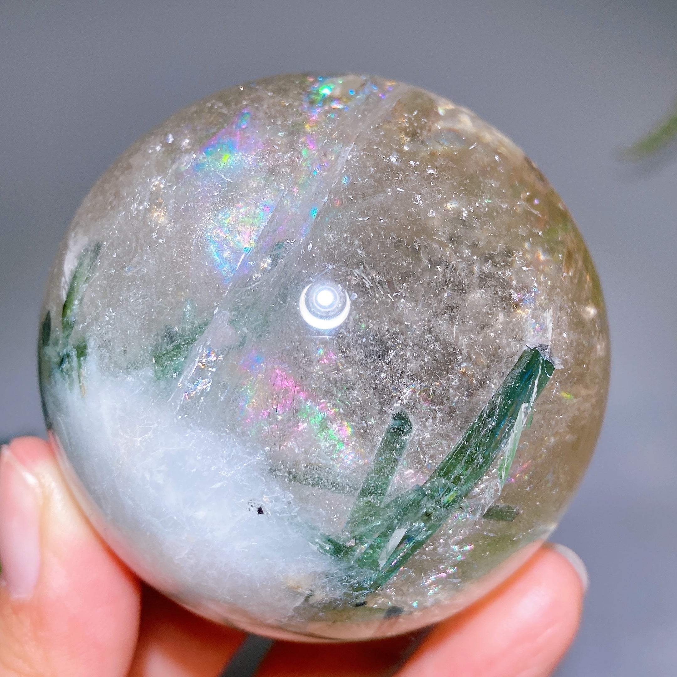 65mm Green Tourmaline in Quartz Crystal Sphere