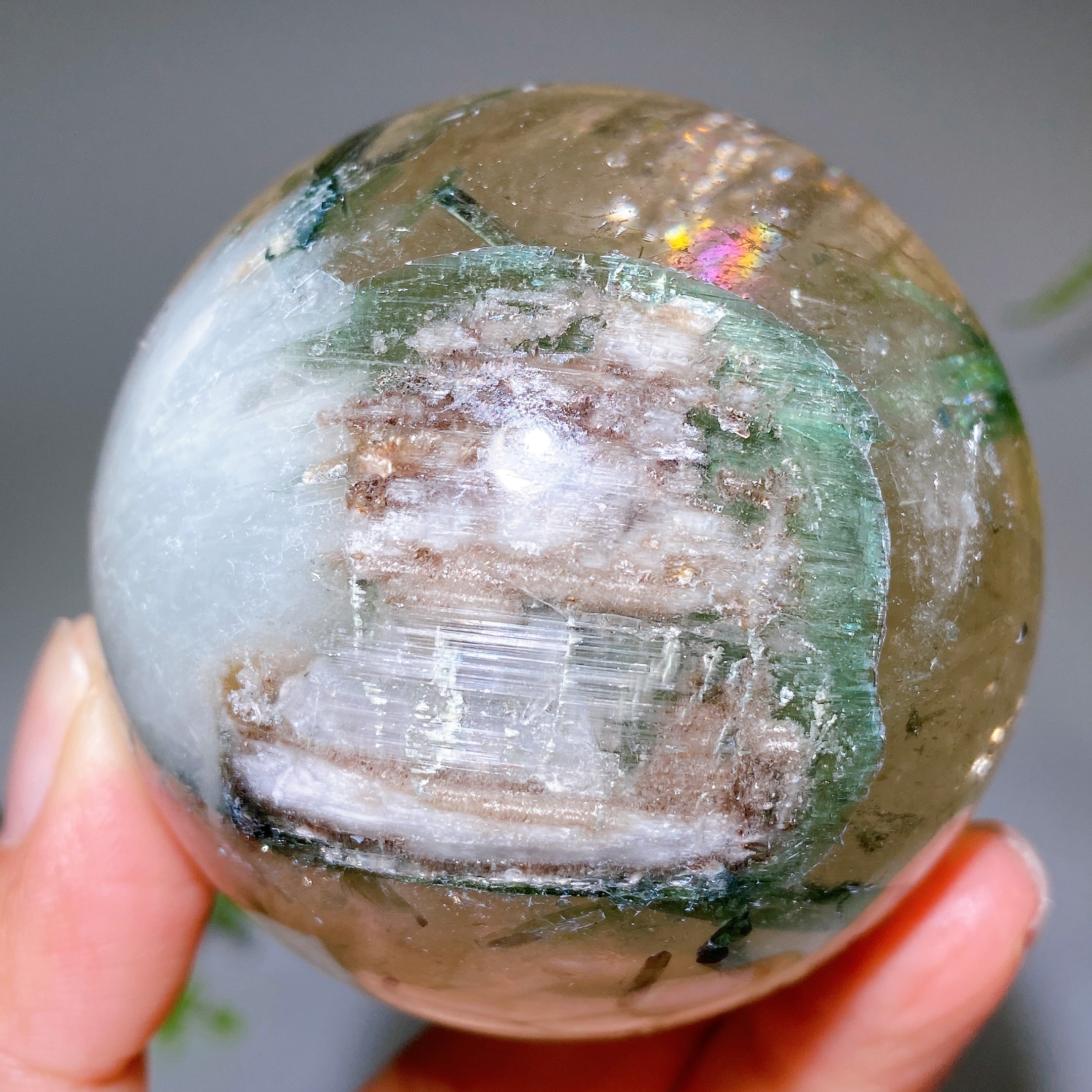 65mm Green Tourmaline in Quartz Crystal Sphere