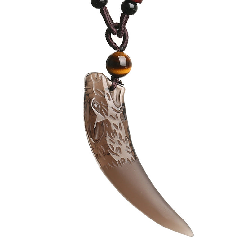 Large Ice Obsidian Wolf Tooth Pattern Courage Necklace