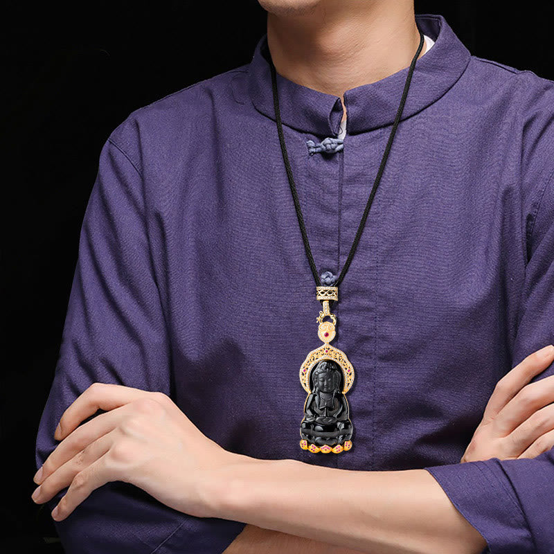 Black Jade Kwan Yin Avalokitesvara Necklace for Protection