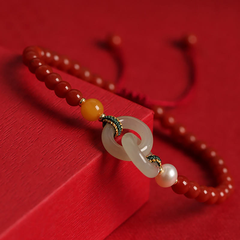 Red Agate Hetian Jade Peace Buckle Confidence Bracelet