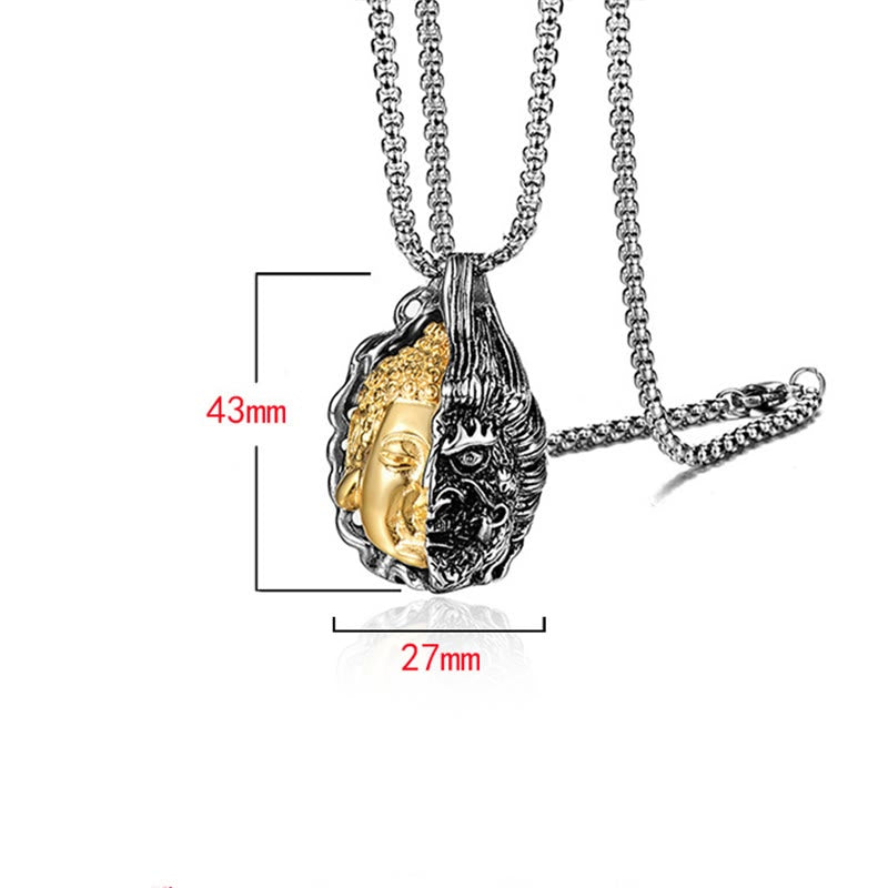 Half Buddha Half Devil Titanium Steel Unisex Necklace