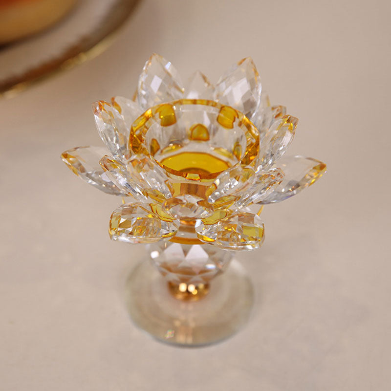Citrine & White Crystal Tibetan Lotus Candlestick Ornament