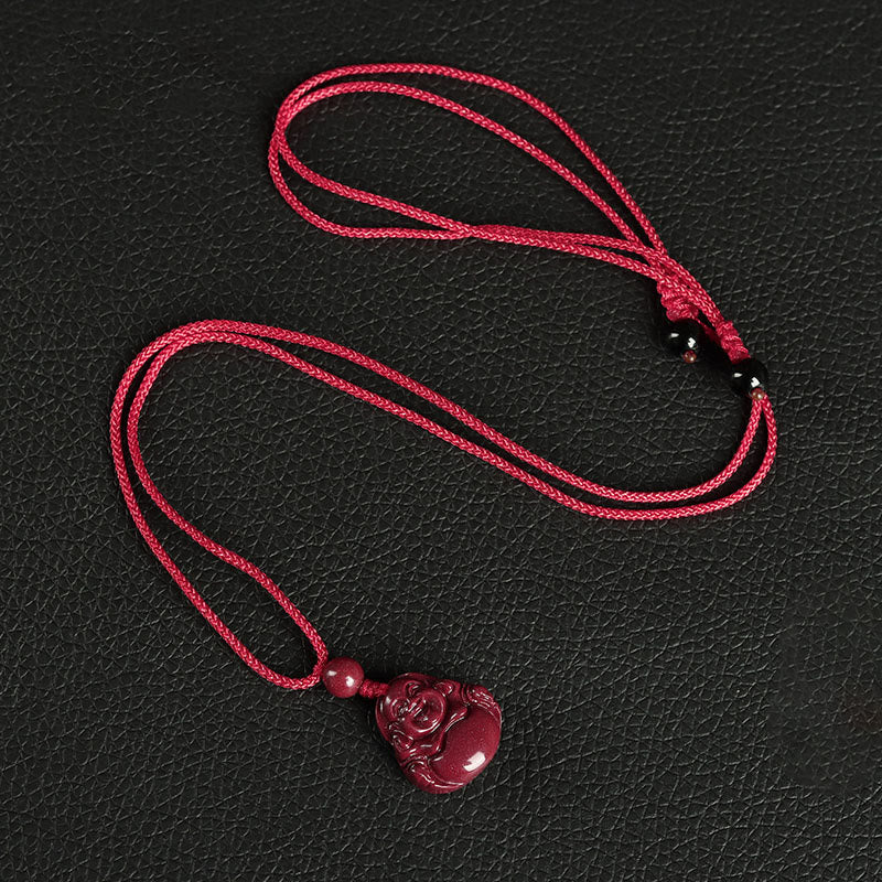 Laughing Buddha Cinnabar Necklace Pendant Blessing Charm