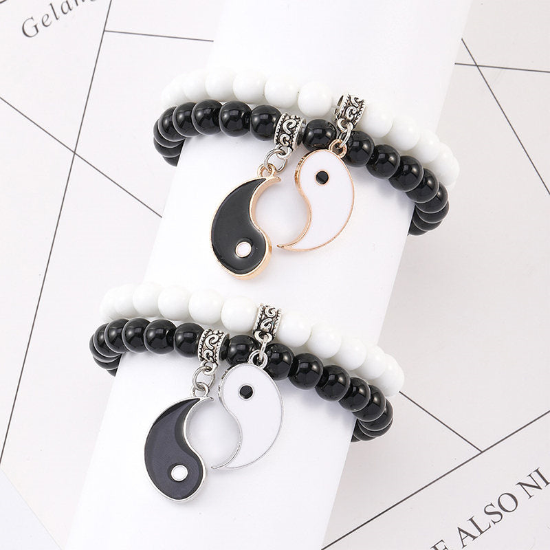8mm Yin Yang Bracelet with Black Onyx & White Turquoise