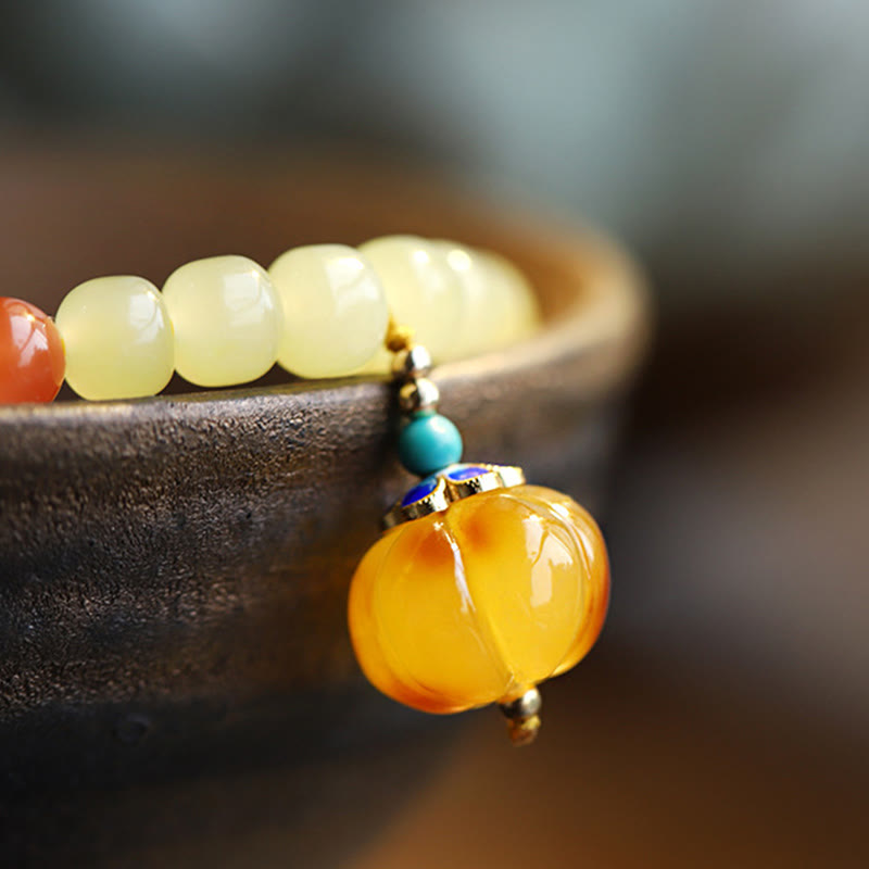 Natural Hetian Jade Prosperity Bracelet with Amber & Red Agate